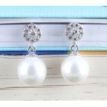 925 Needles Simple CZ Silver Pearl Earrings Gold-Plated